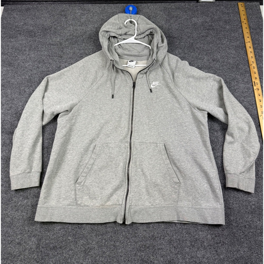 Nike Mens 1X Full Zip Hoodie Heather Gray French Terry Raglan Logo Sweatshirt